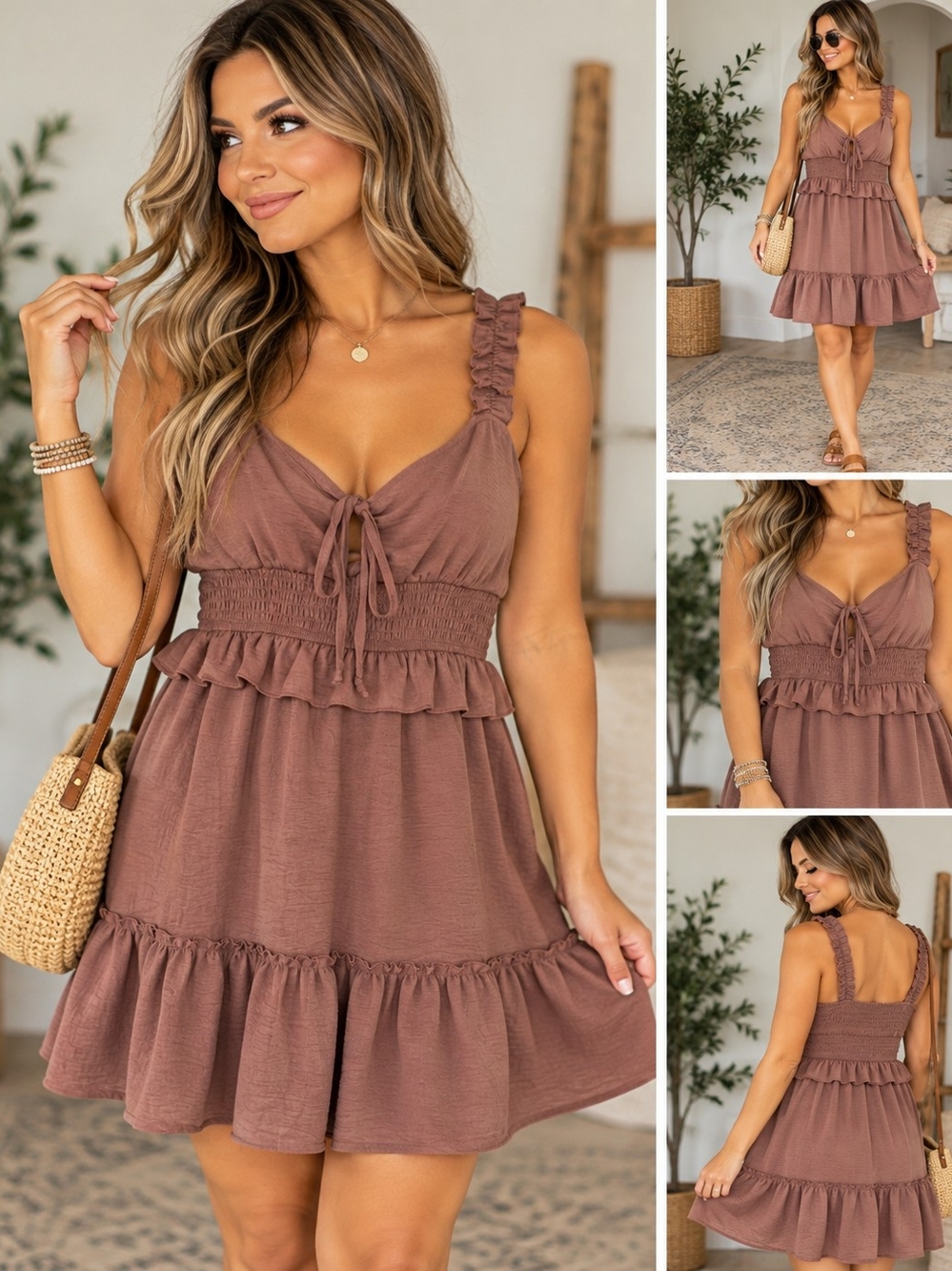 Inspired Hearts Ruffle Tiered Sundress - Brown